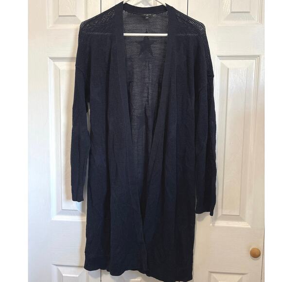 Talbots Plus Navy Blue Cotton Loose Knit Star Accent Open Front Cardigan Size X - Picture 2 of 7